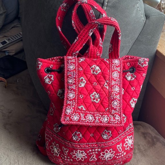 Vera Bradley Handbags - Vera Bradley Floral Quilted Red Backpack 14” X 12”